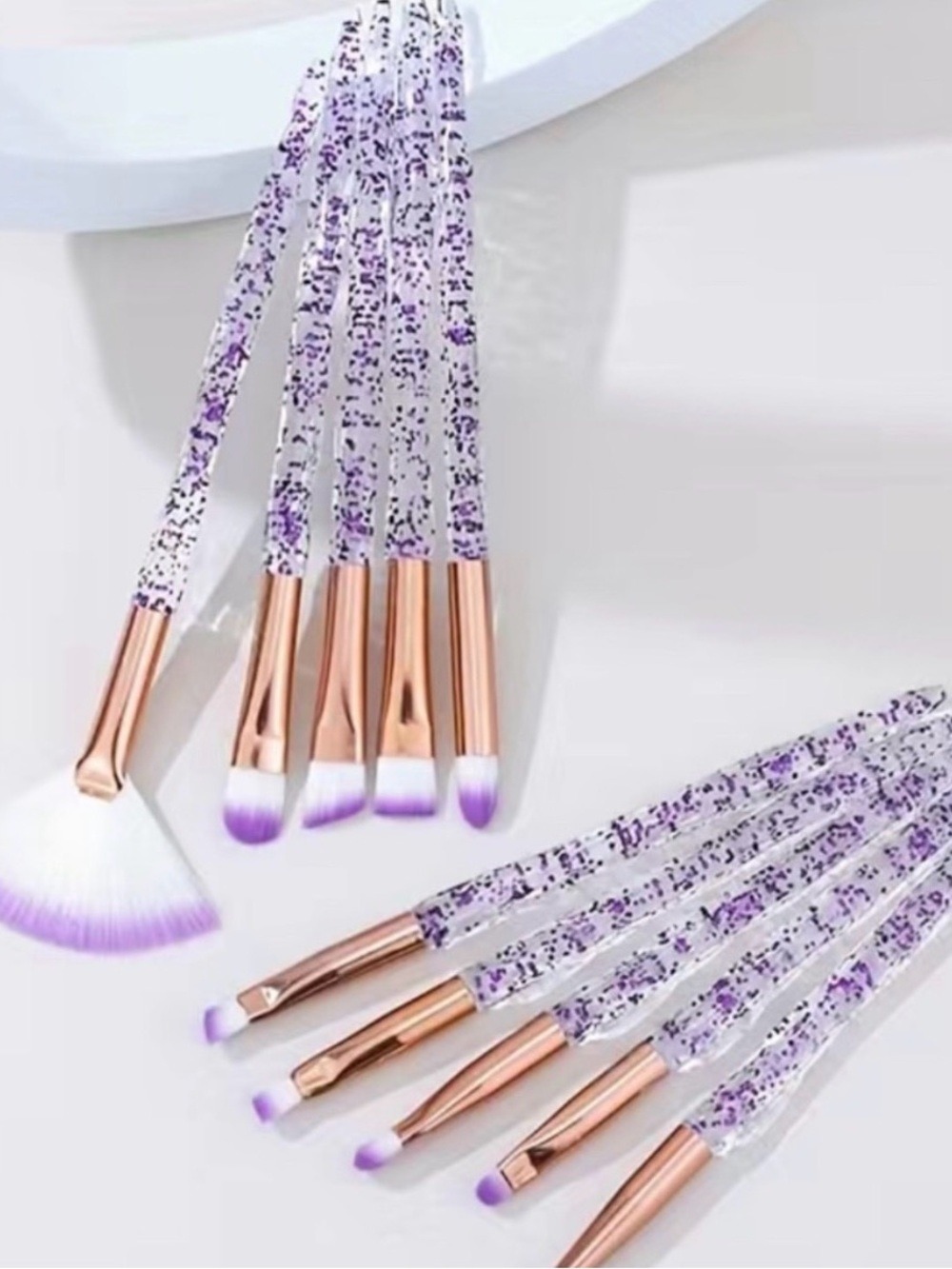 Purple Glitter Handle Makeup Brush Set of 10 New - Picture 3 of 5